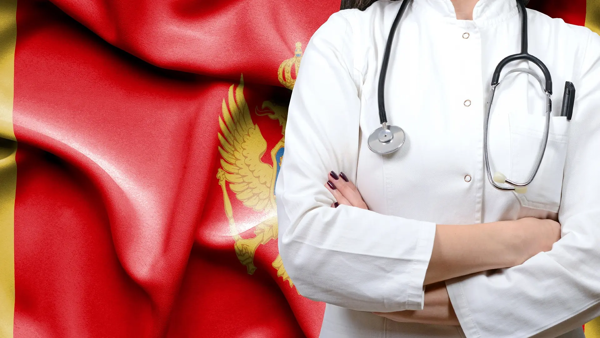 zdravstvo zdravstveni sistem u crnoj gori, crna gora, crnogorska zastava, crnogorski doktor doktorka - shutterstock-65ca3d0b33bc9.webp
